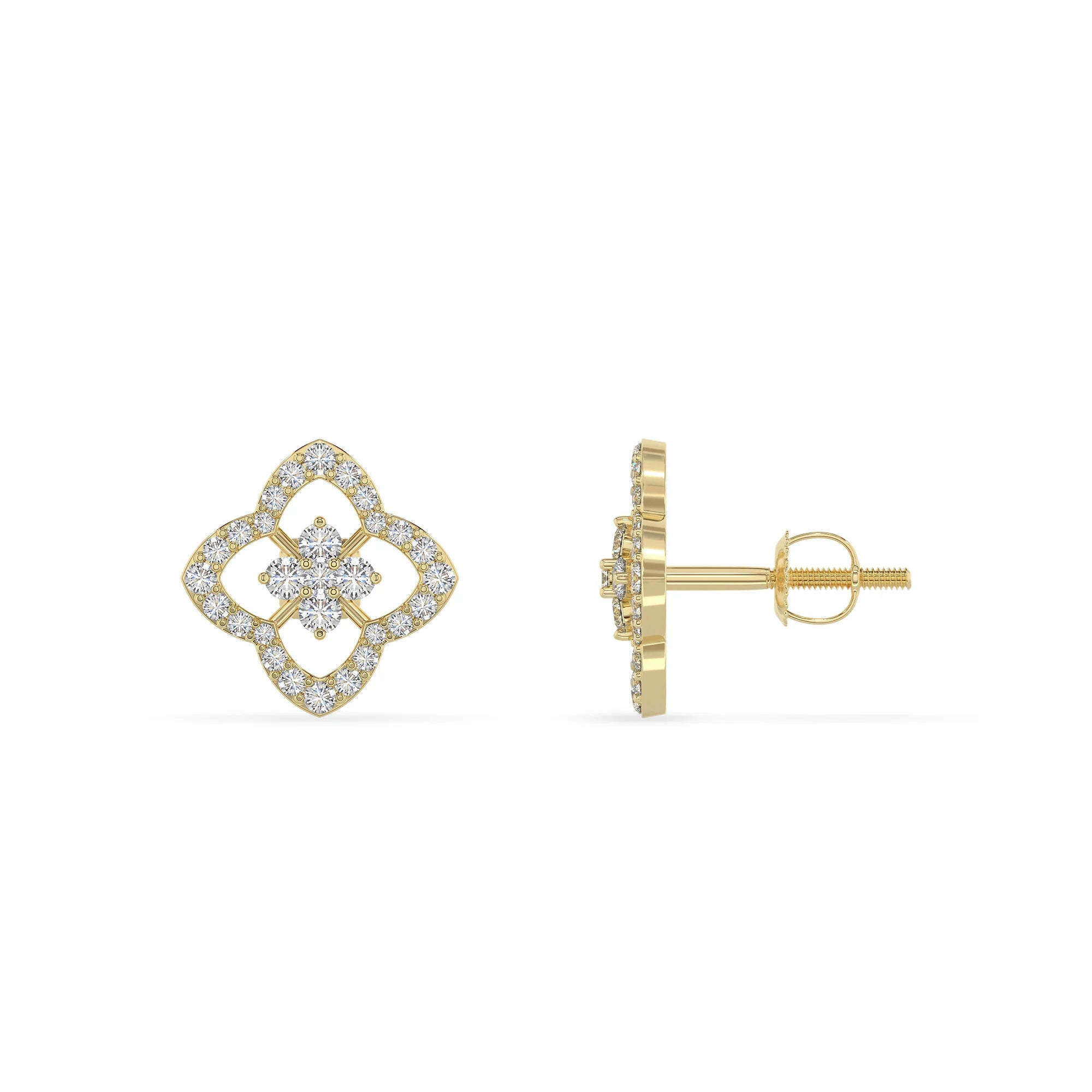 lab grown moissanite round stud earrings in yellow gold 