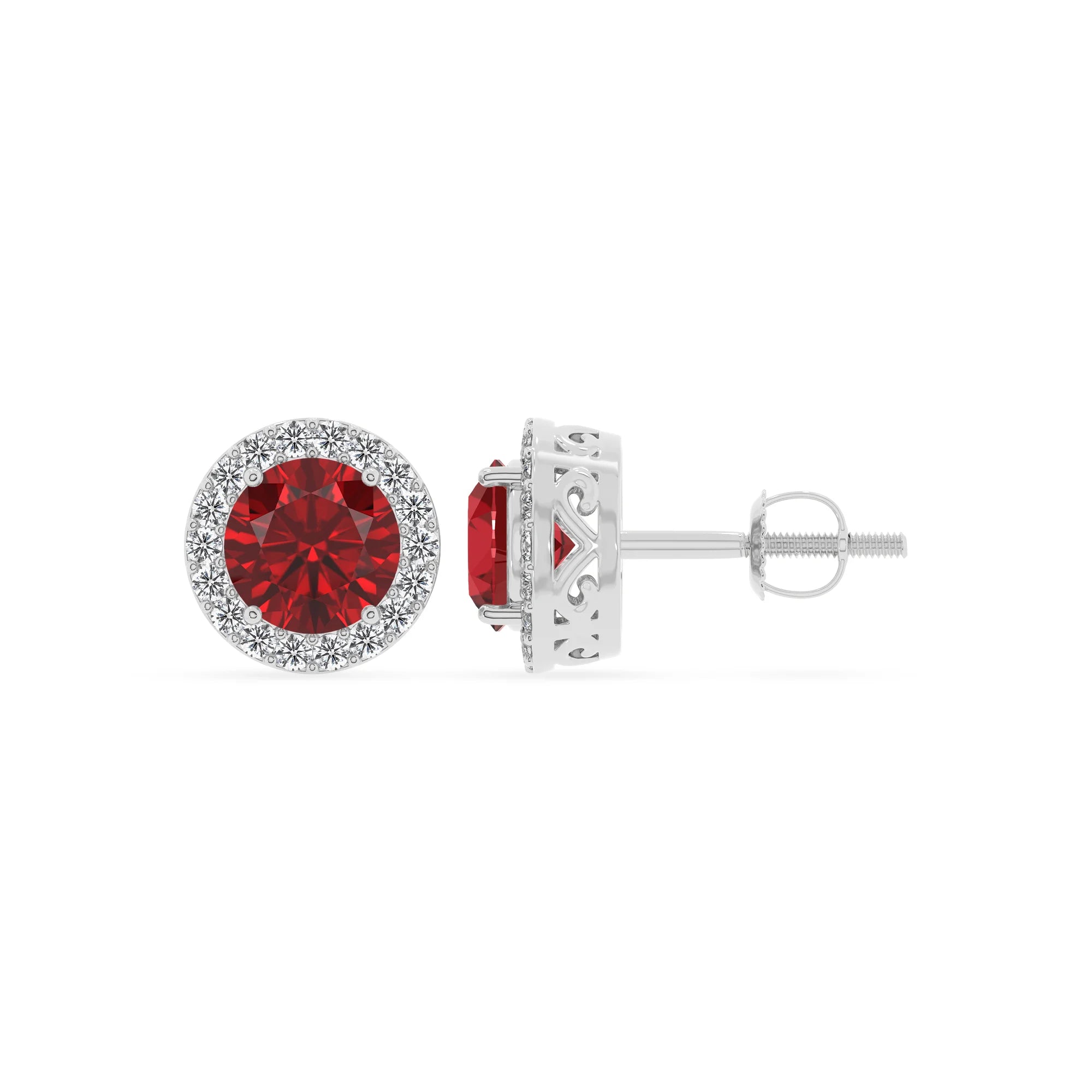lab grown ruby round stud earrings in white gold 