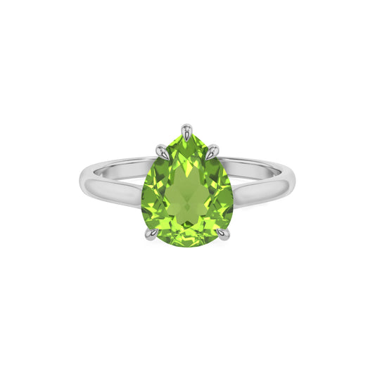 natural peridot pear solitaire rings in white gold 