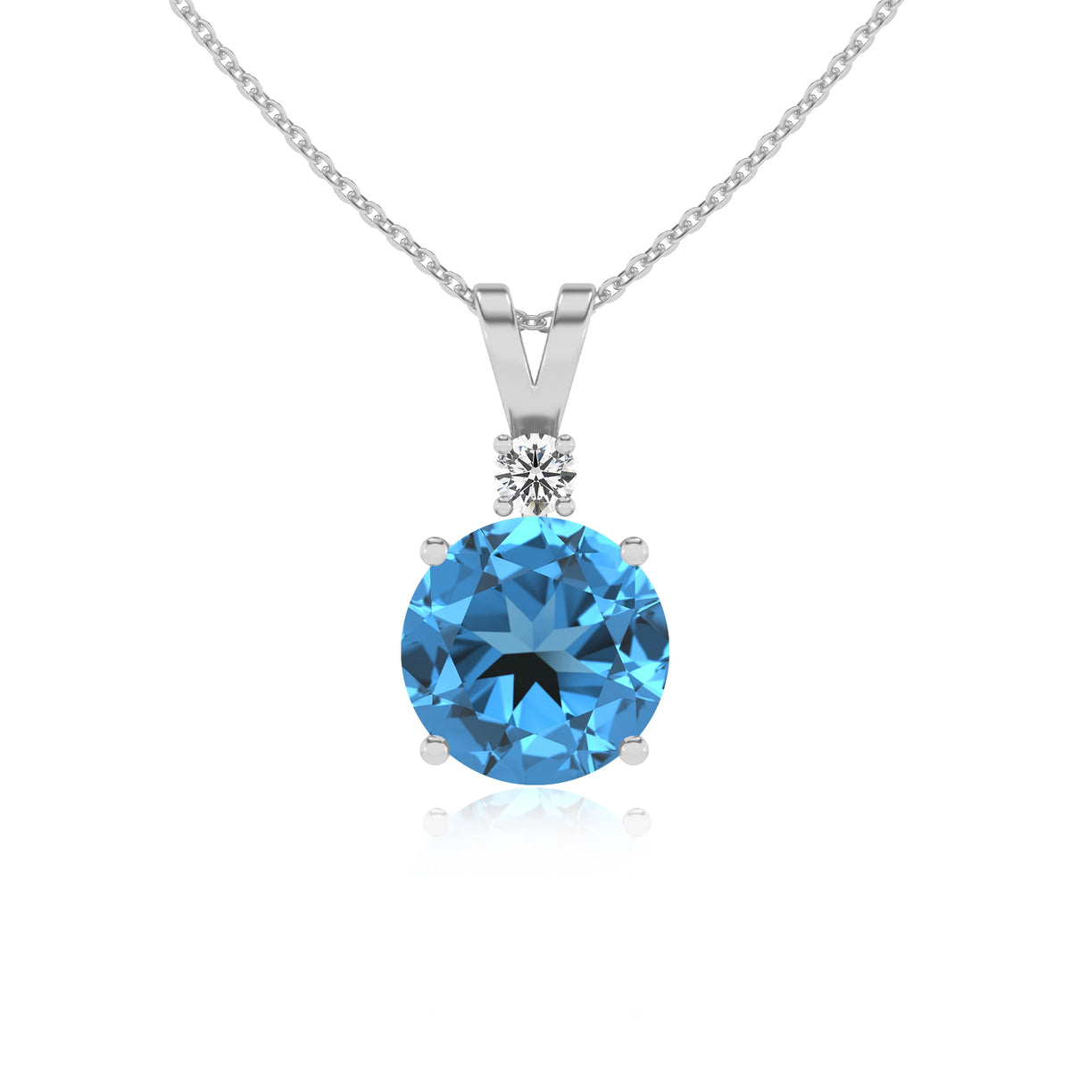 natural swiss-blue-topaz round solitaire v-bale necklaces in platinum 