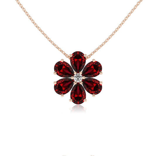 lab grown ruby pear solitaire necklaces in rose gold 