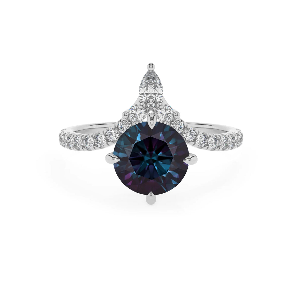 lab grown alexandrite round solitaire rings in white gold 