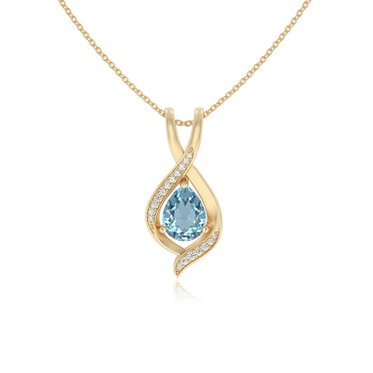 lab grown aquamarine pear solitaire necklaces in yellow gold 