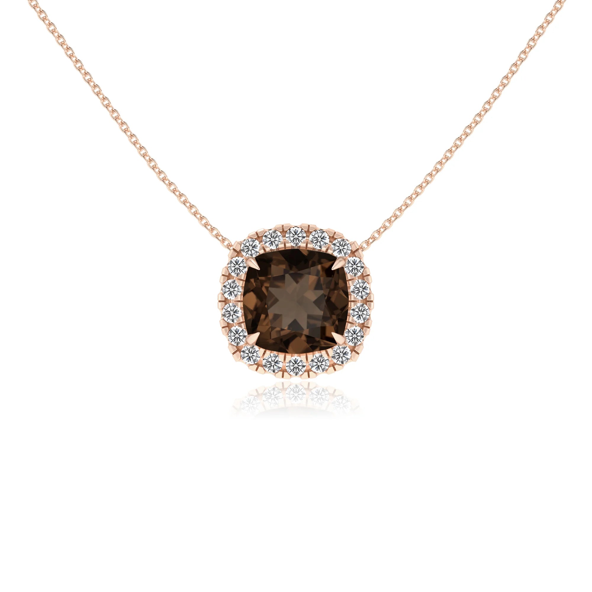 natural smoky quartz cushion solitaire necklaces in rose gold 