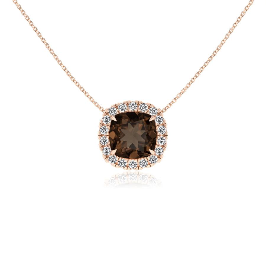 natural smoky quartz cushion solitaire necklaces in rose gold 