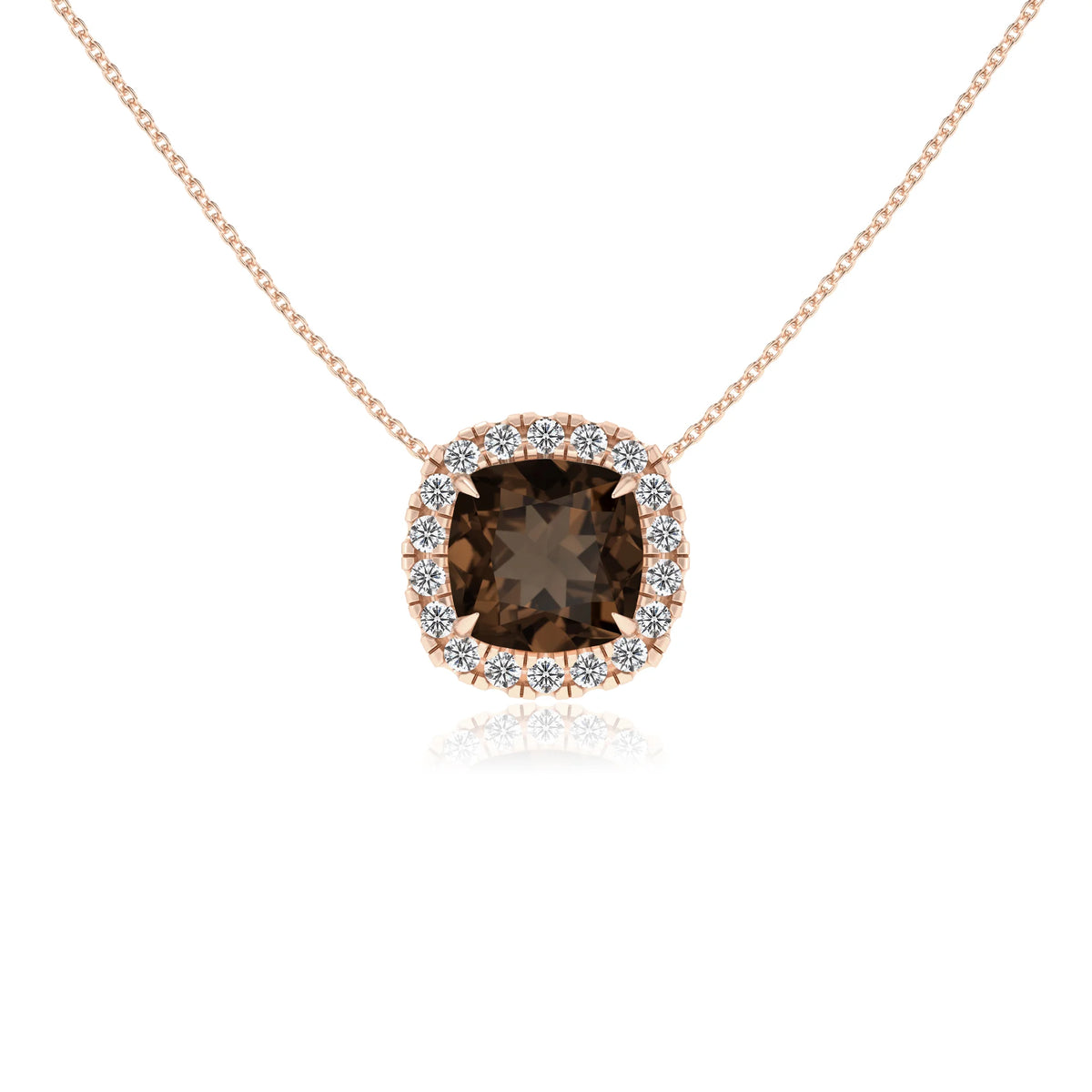 natural smoky quartz cushion solitaire necklaces in rose gold 