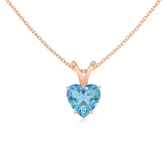 natural swiss-blue-topaz heart solitaire v-bale necklaces in rose gold 