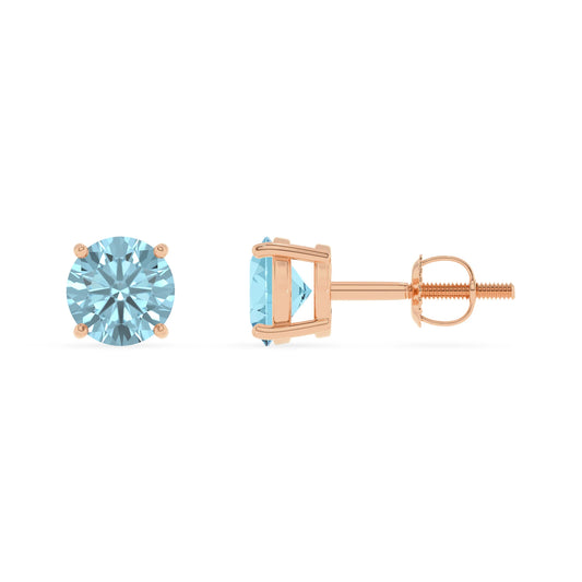 lab grown aquamarine round stud earrings in rose gold 