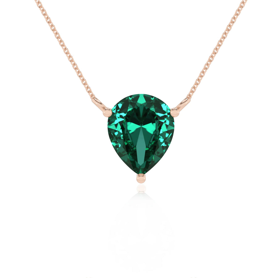 lab grown emerald pear solitaire necklaces in rose gold 