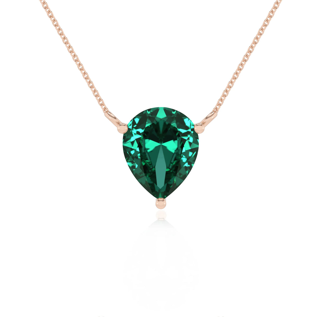 lab grown emerald pear solitaire necklaces in rose gold 