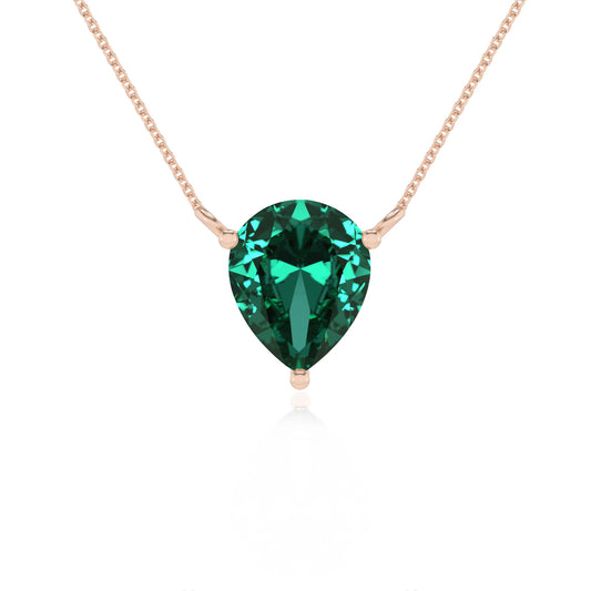 lab grown emerald pear solitaire necklaces in rose gold 