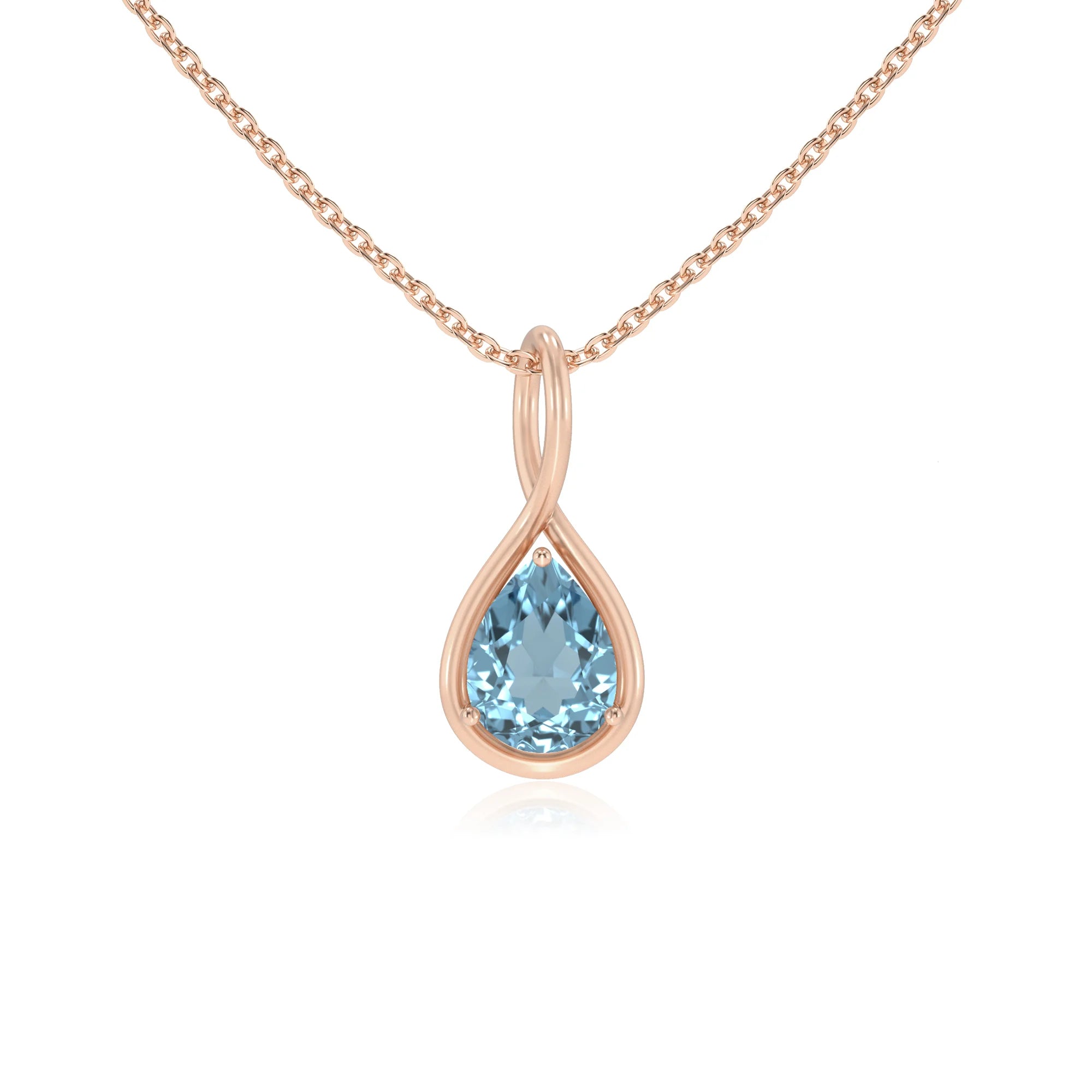 lab grown aquamarine pear solitaire necklaces in rose gold 