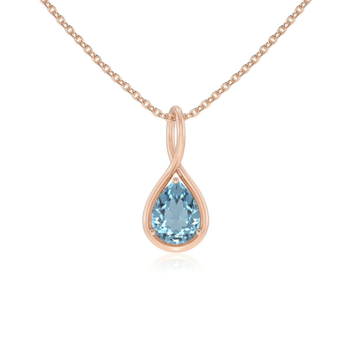 lab grown aquamarine pear solitaire necklaces in rose gold 
