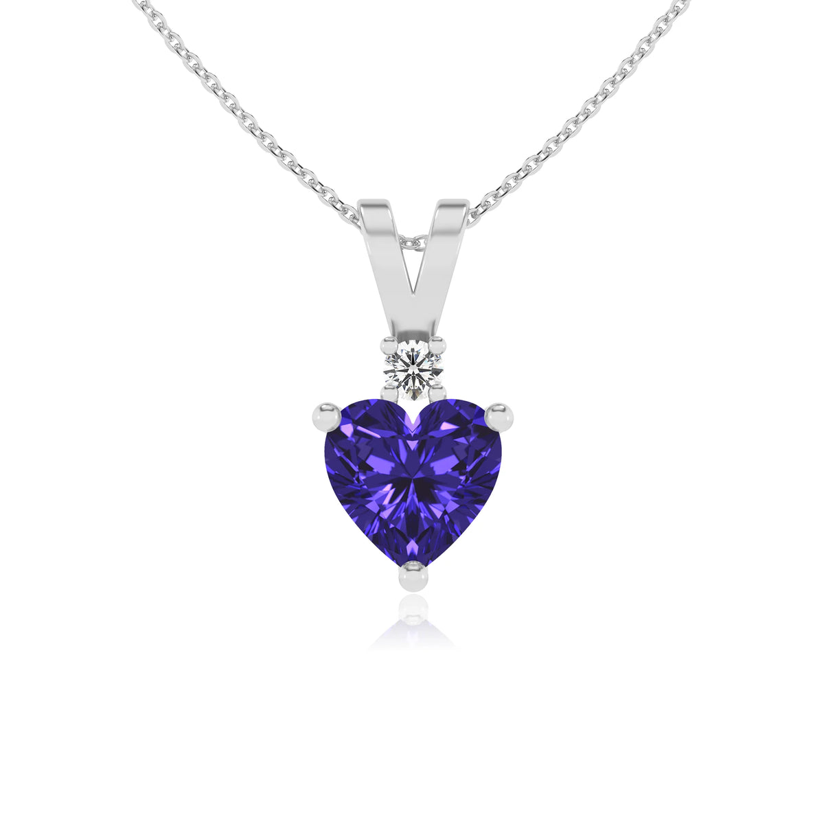 lab grown tanzanite heart solitaire v-bale necklaces in sterling silver 