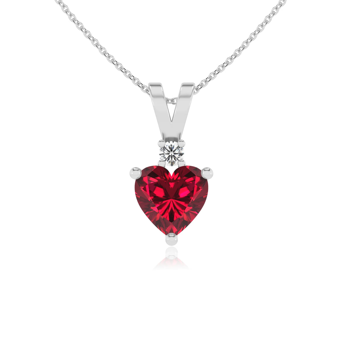 lab grown ruby heart solitaire v-bale necklaces in white gold 