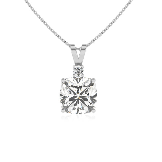 lab grown moissanite cushion solitaire v-bale necklaces in platinum 
