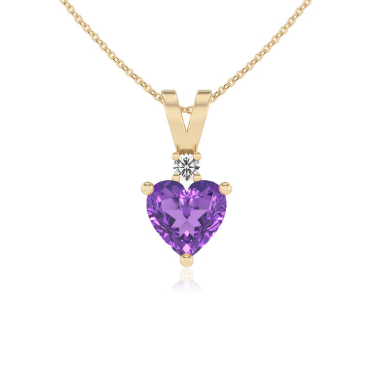 lab grown amethyst heart solitaire v-bale necklaces in yellow gold 