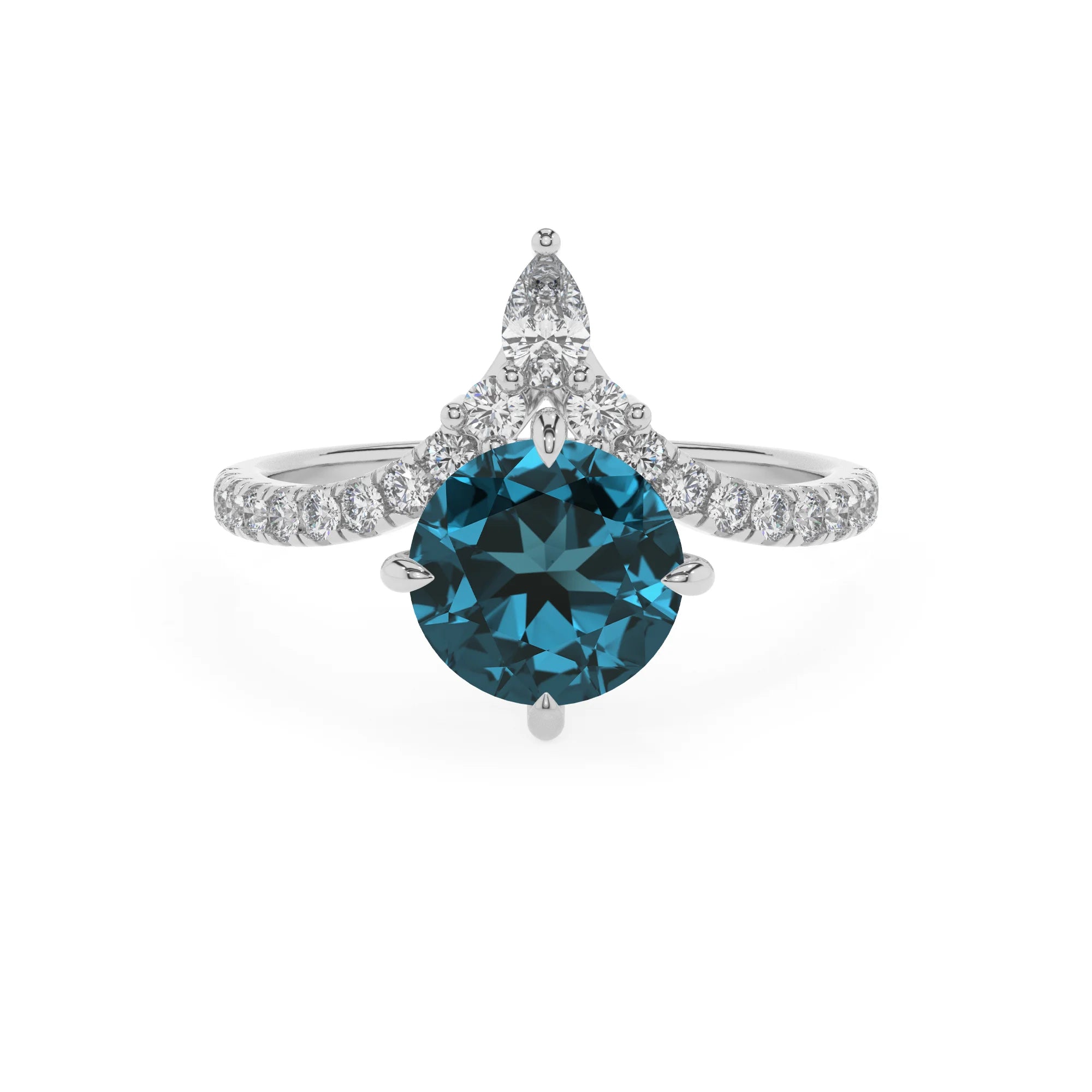 natural london-blue-topaz round solitaire rings in platinum 