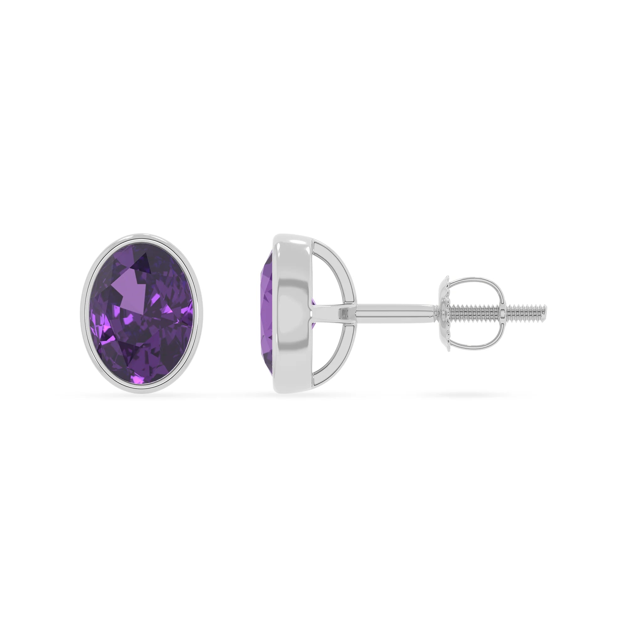 lab grown amethyst oval stud earrings in white gold 