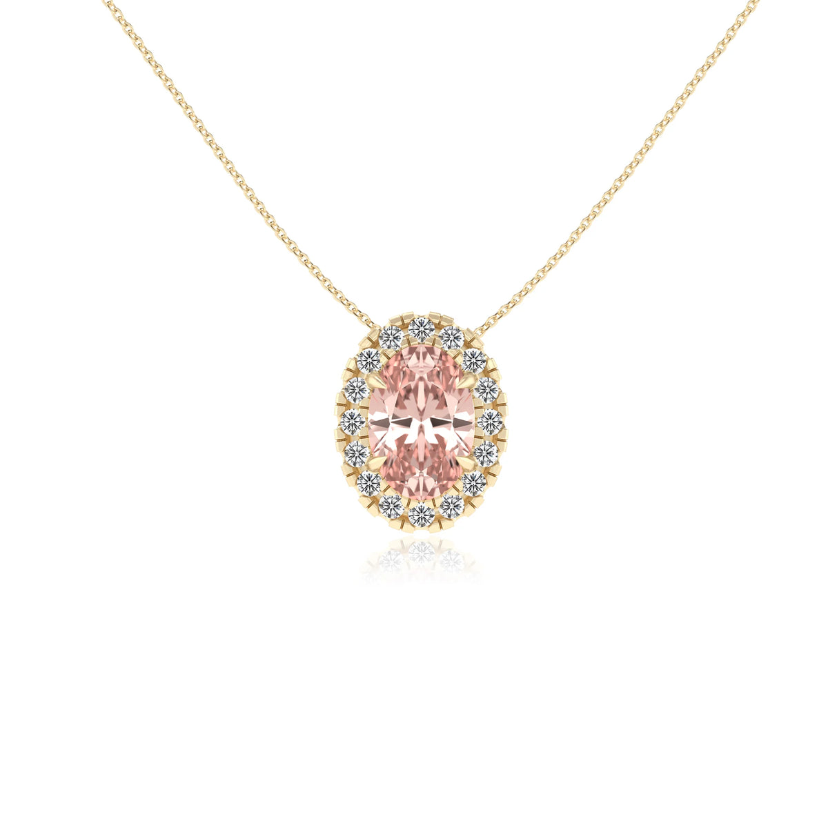 lab grown morganite oval solitaire necklaces in yellow gold 