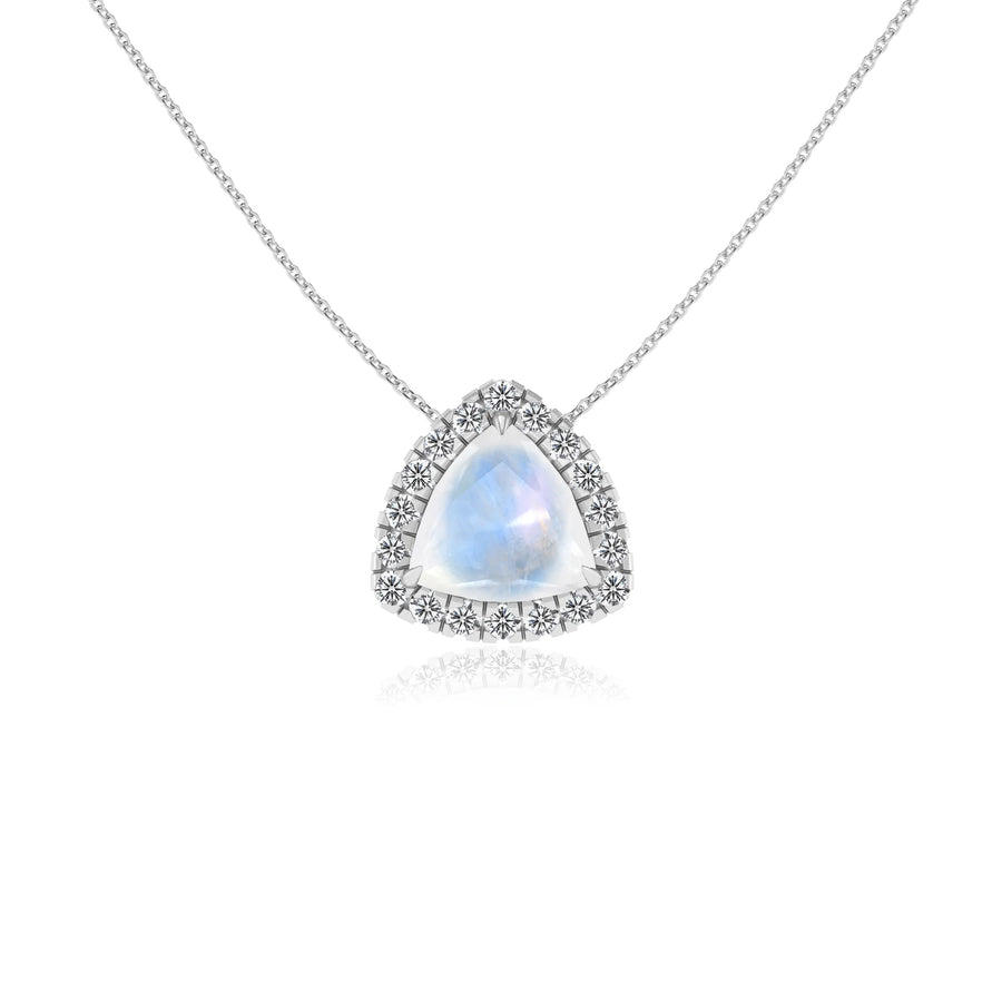 natural rainbow moonstone trillion solitaire necklaces in sterling silver 