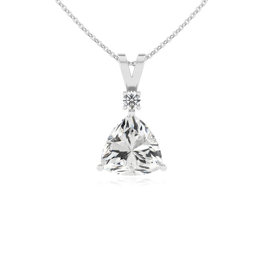 lab grown moissanite trillion solitaire v-bale necklaces in white gold 