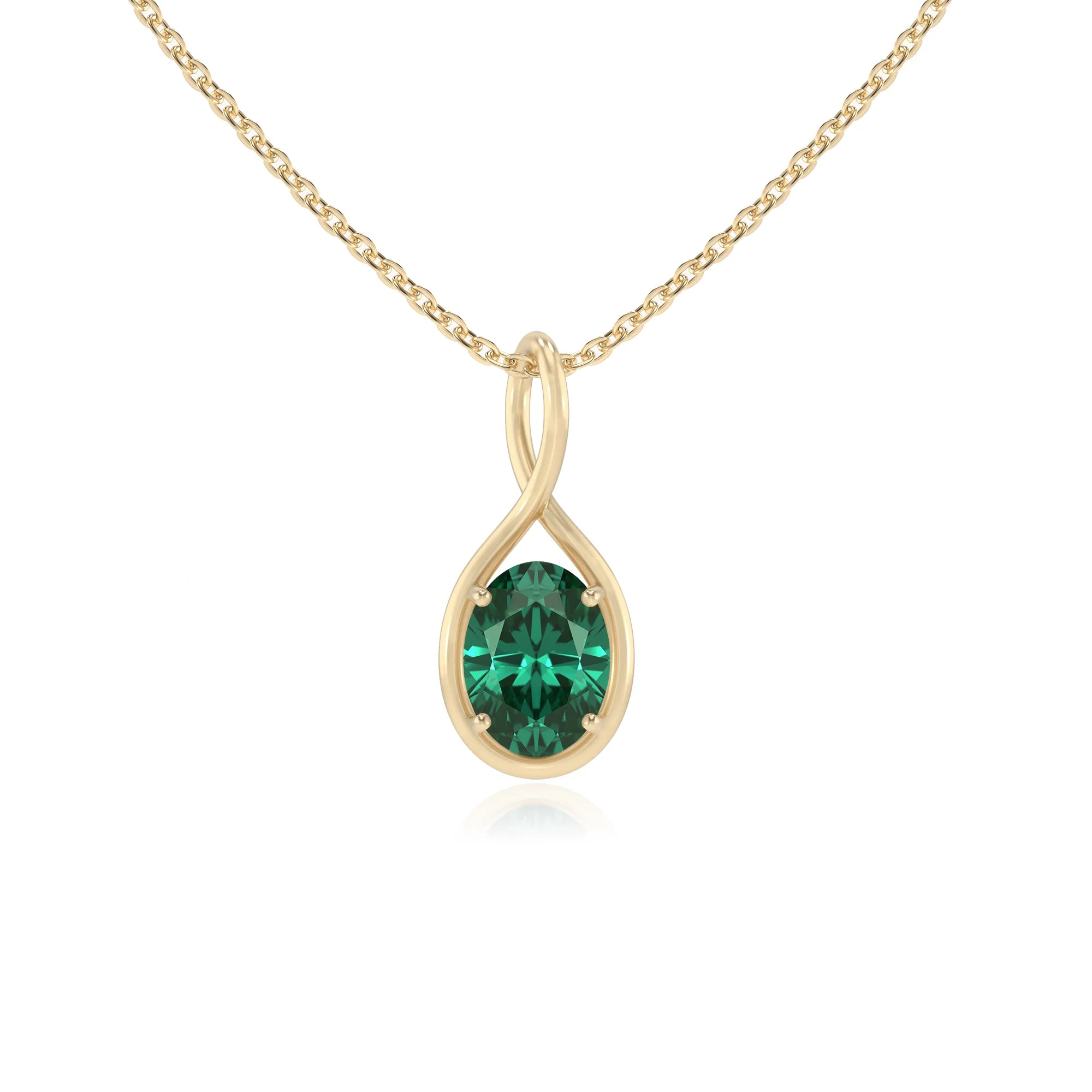 lab grown emerald oval solitaire necklaces in yellow gold 