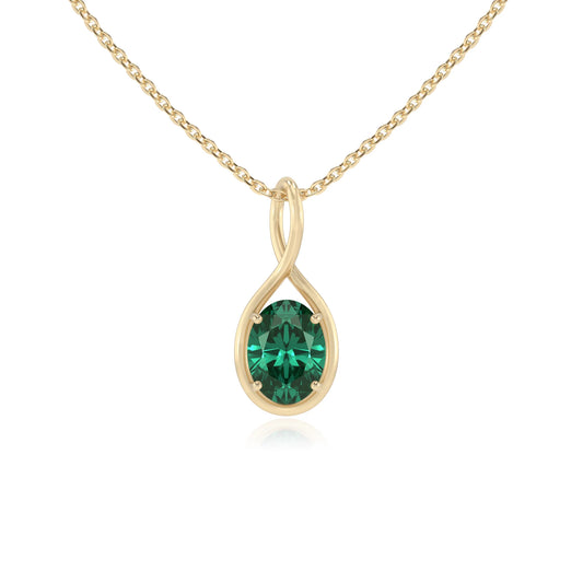 lab grown emerald oval solitaire necklaces in yellow gold 