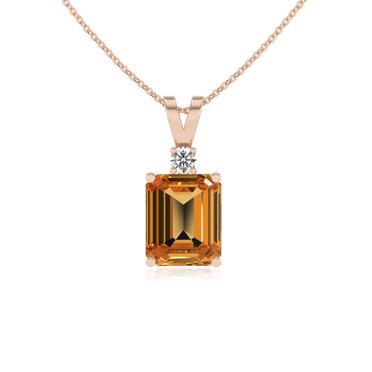 lab grown citrine emerald cut solitaire v-bale necklaces in rose gold 