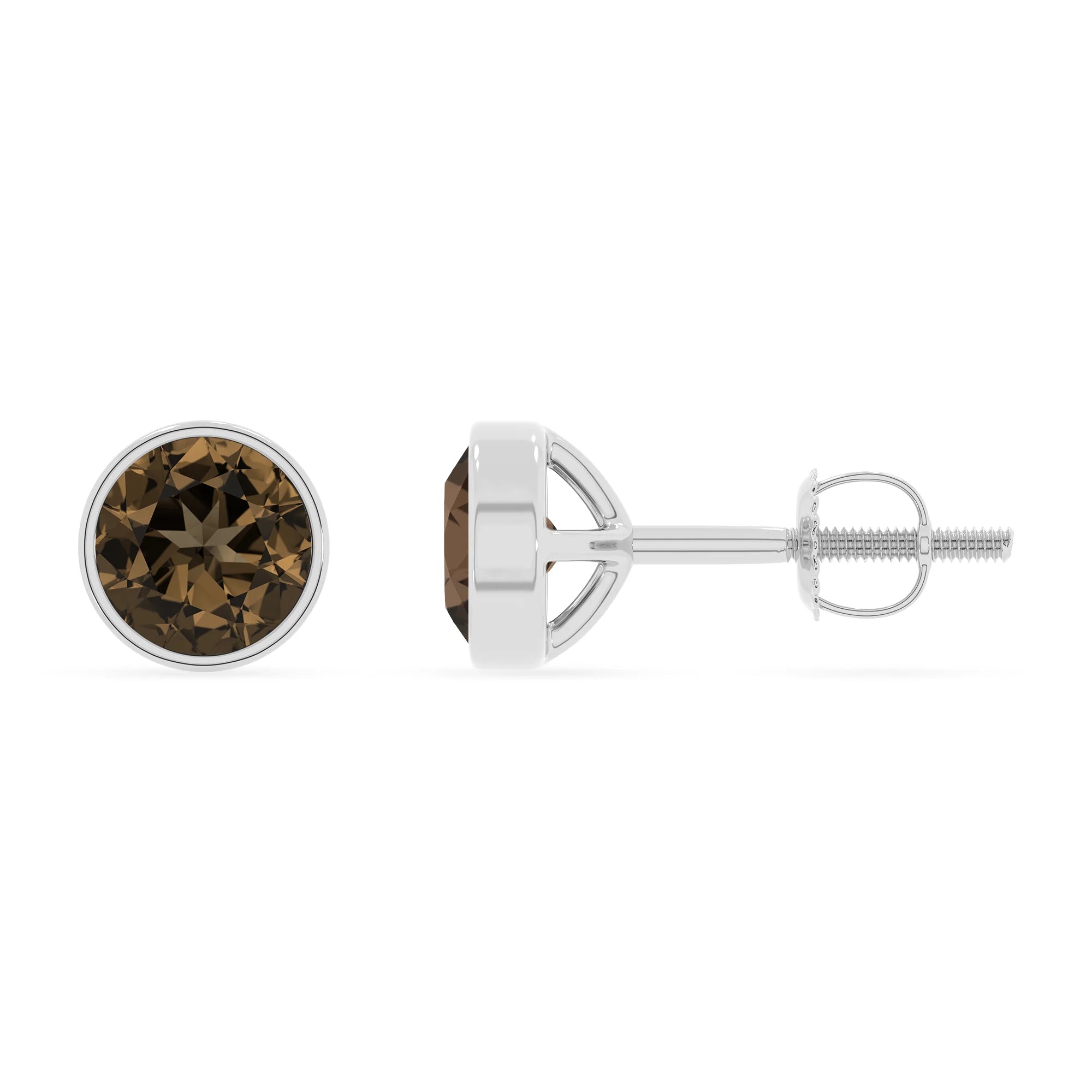 natural smoky quartz round stud earrings in sterling silver 