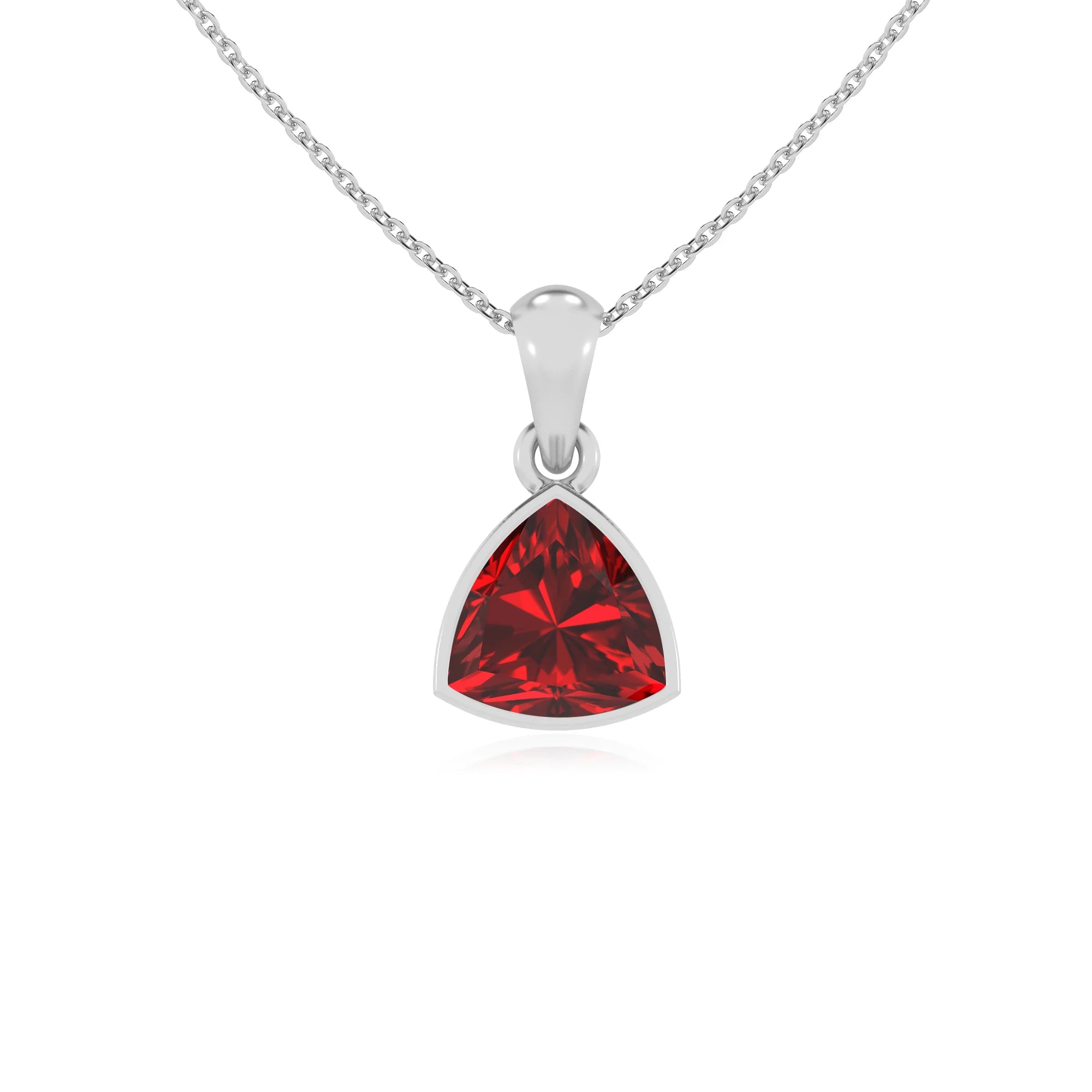 lab grown ruby trillion solitaire necklaces in white gold 