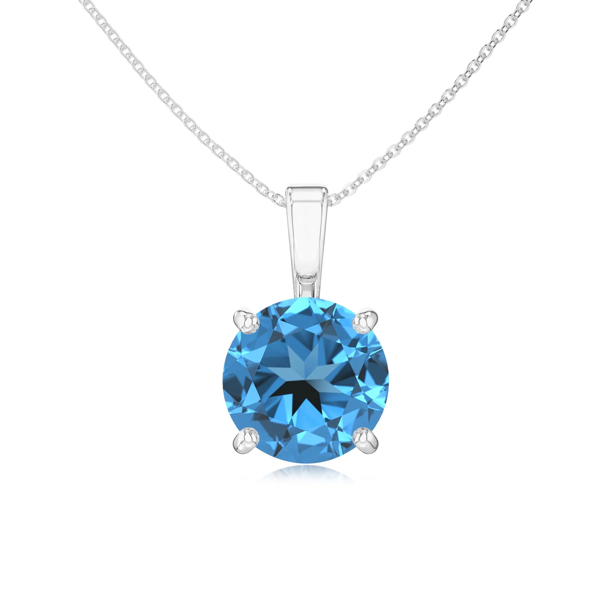 natural swiss-blue-topaz round solitaire necklaces in platinum 