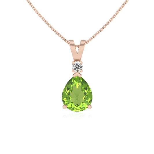 natural peridot pear solitaire v-bale necklaces in rose gold 