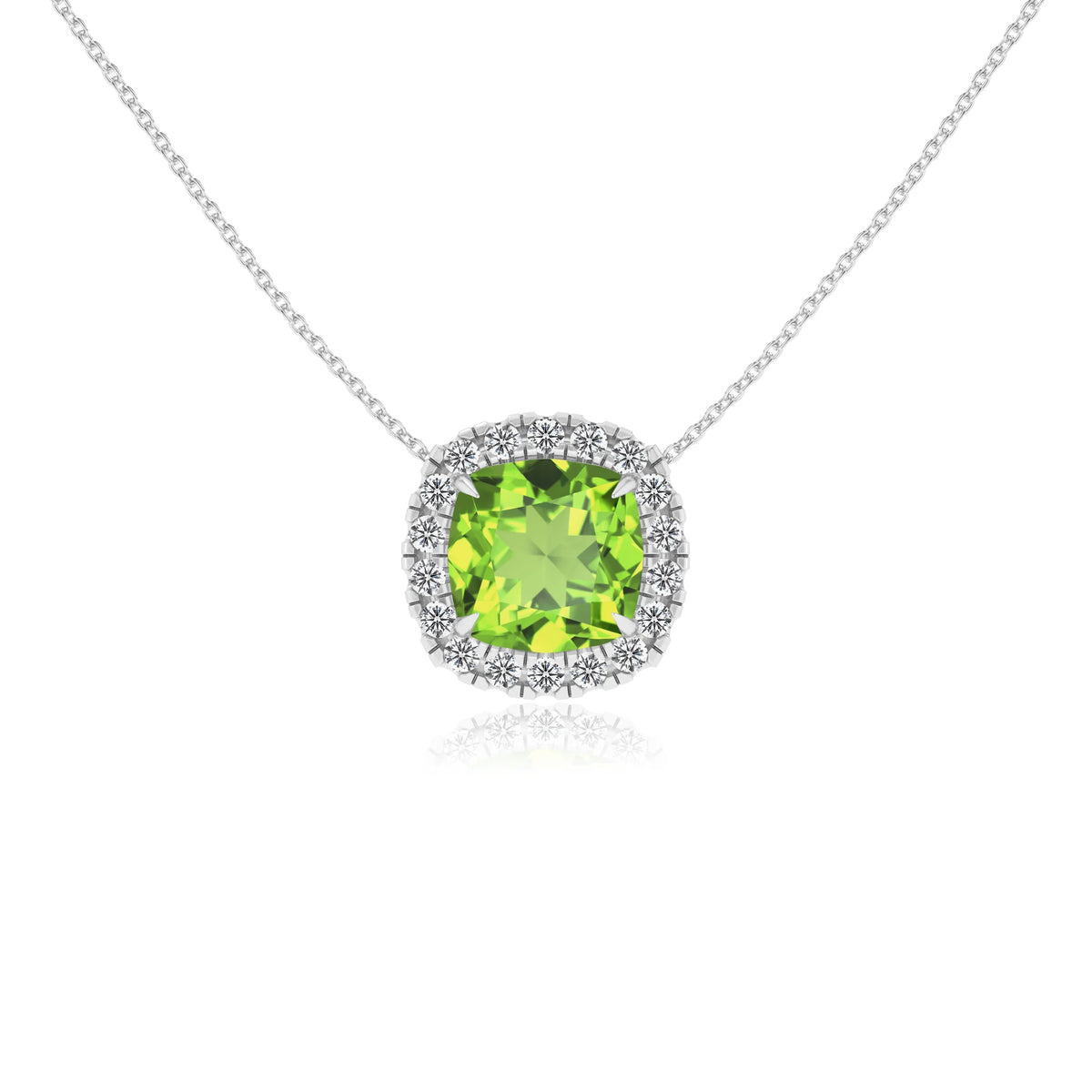 natural peridot cushion solitaire necklaces in white gold 