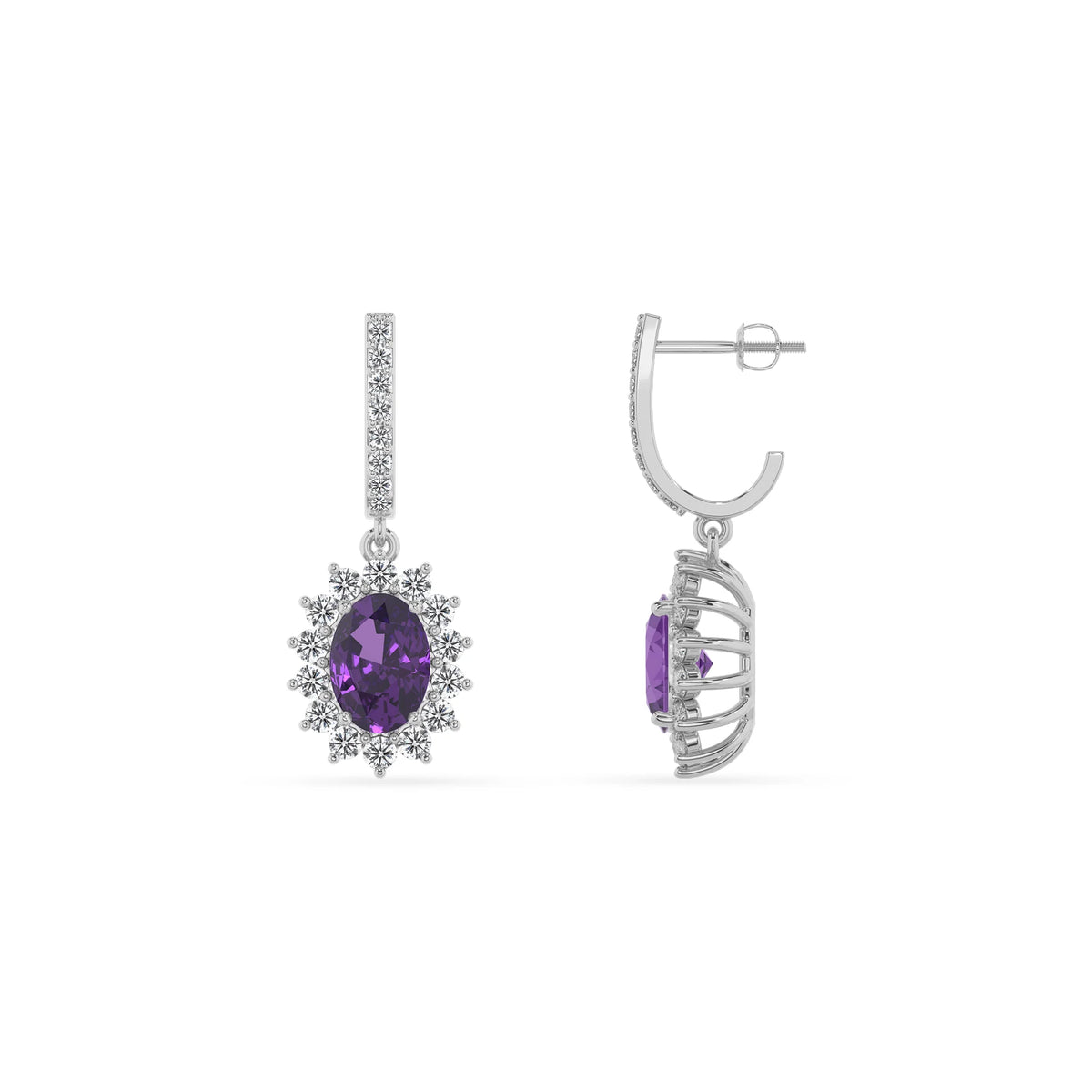 lab grown amethyst oval drop earrings in sterling silver 
