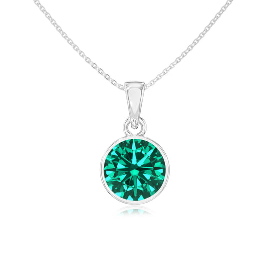 lab grown emerald round solitaire necklaces in platinum 