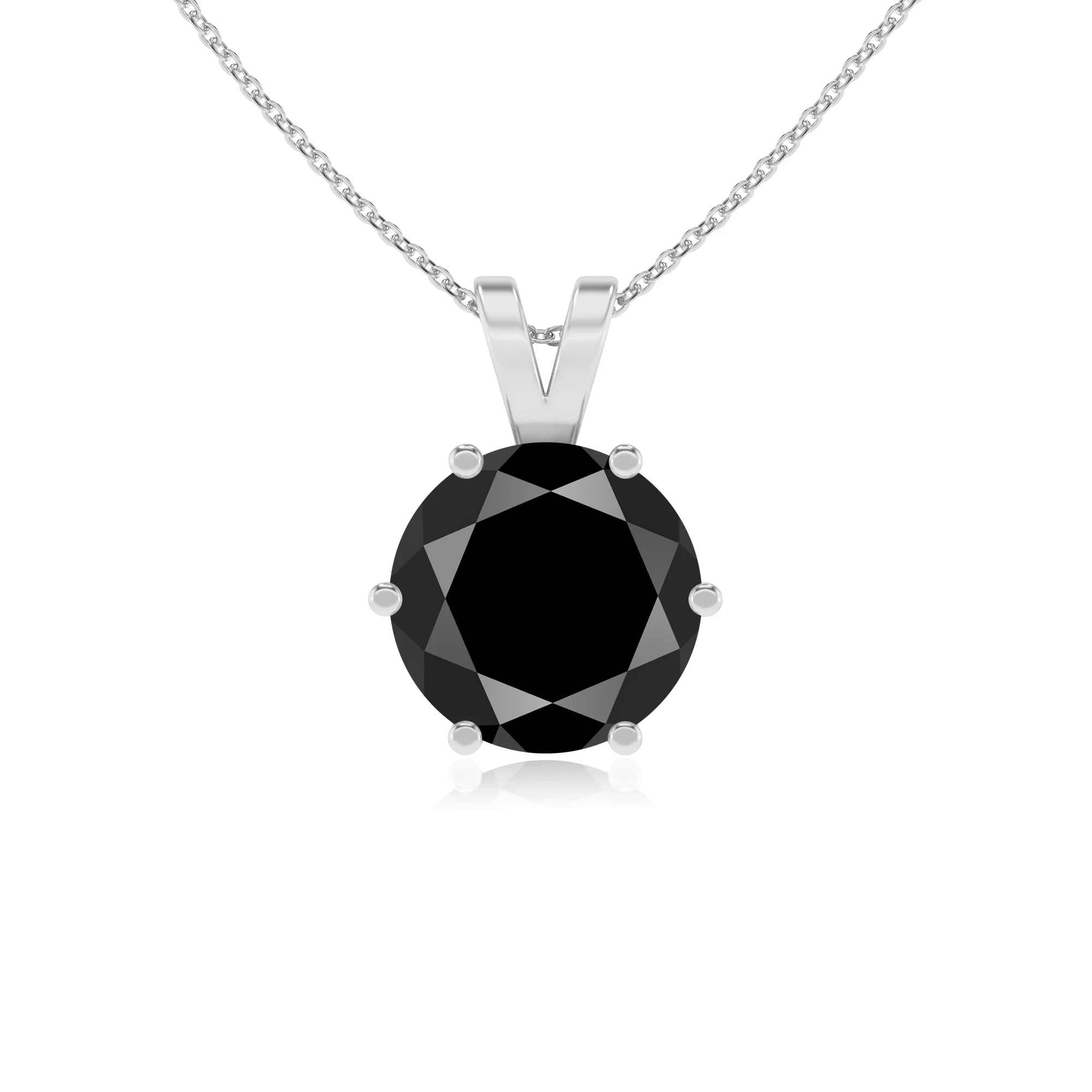 natural black-onyx round solitaire v-bale necklaces in platinum 