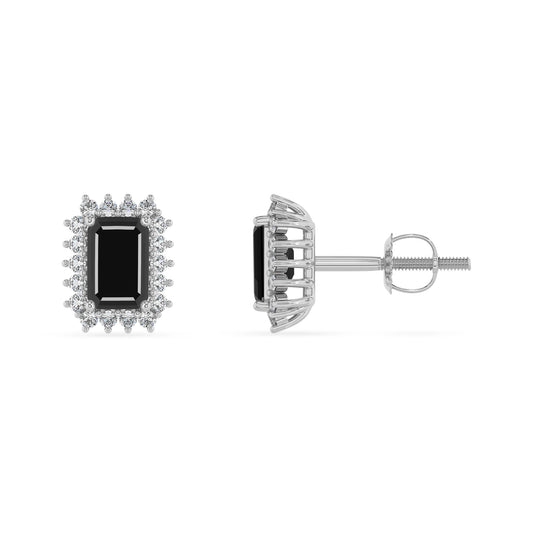 natural black onyx emerald cut stud earrings in sterling silver 