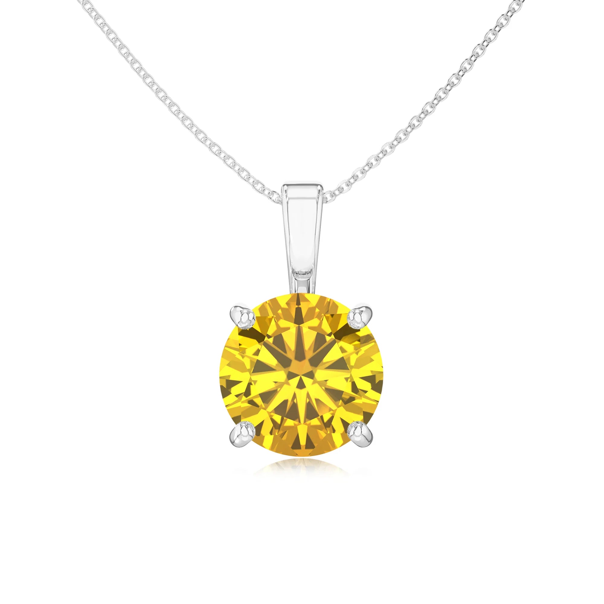 lab grown yellow-sapphire round solitaire necklaces in white gold 