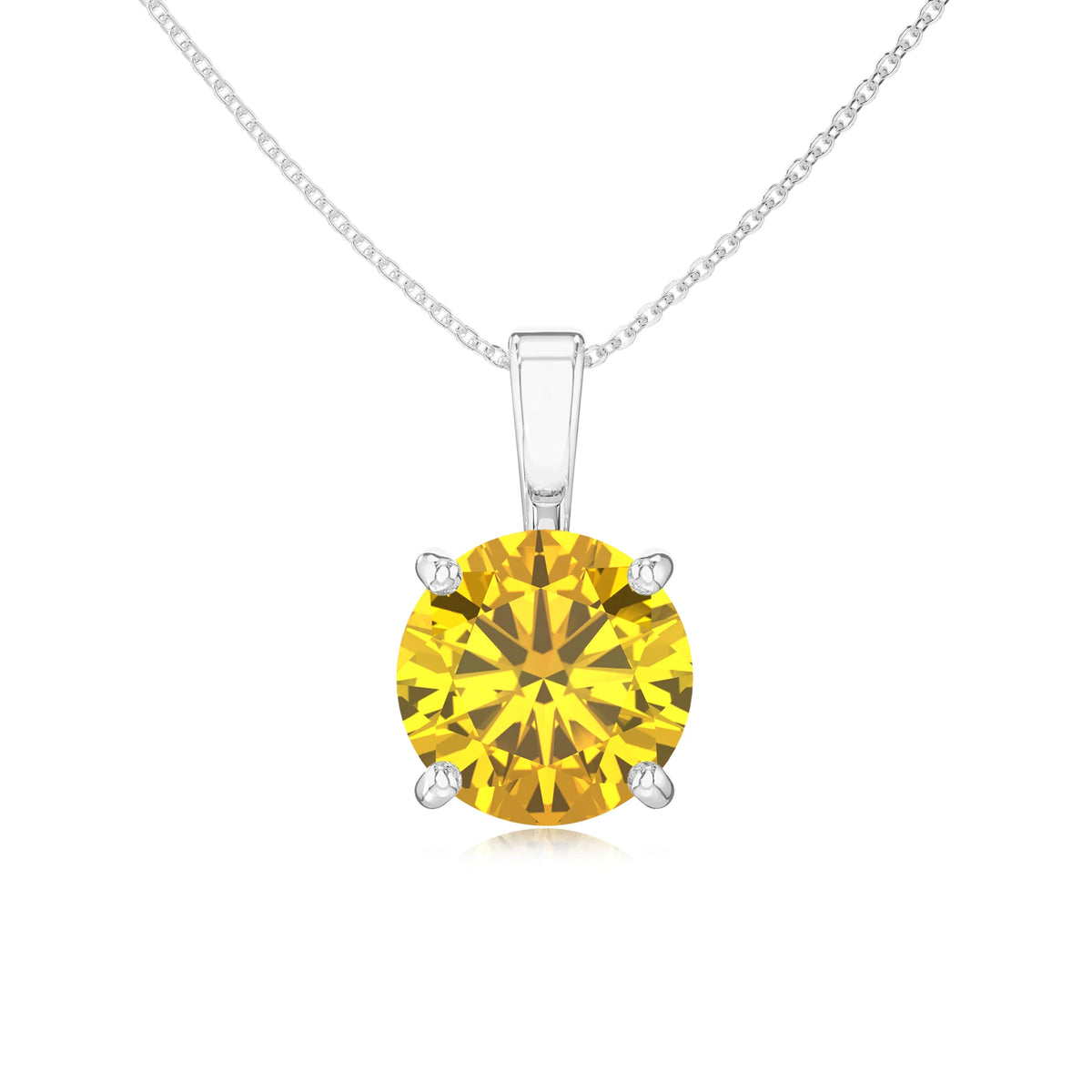 lab grown yellow-sapphire round solitaire necklaces in white gold 