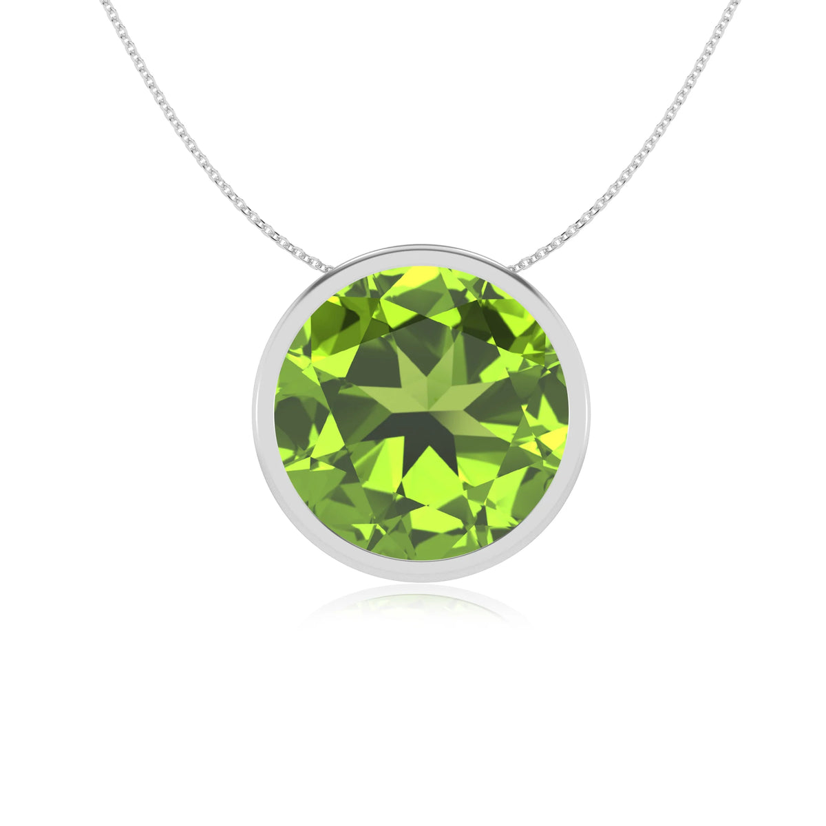 natural peridot round solitaire necklaces in sterling silver 
