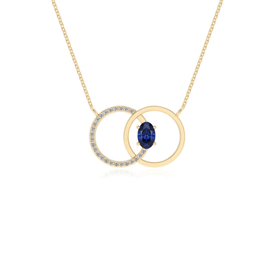lab grown blue sapphire oval solitaire necklaces in yellow gold 