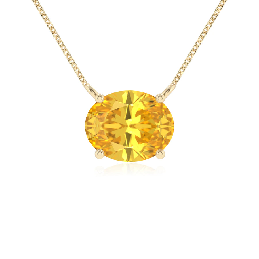 lab grown yellow-sapphire oval solitaire necklaces in yellow gold 