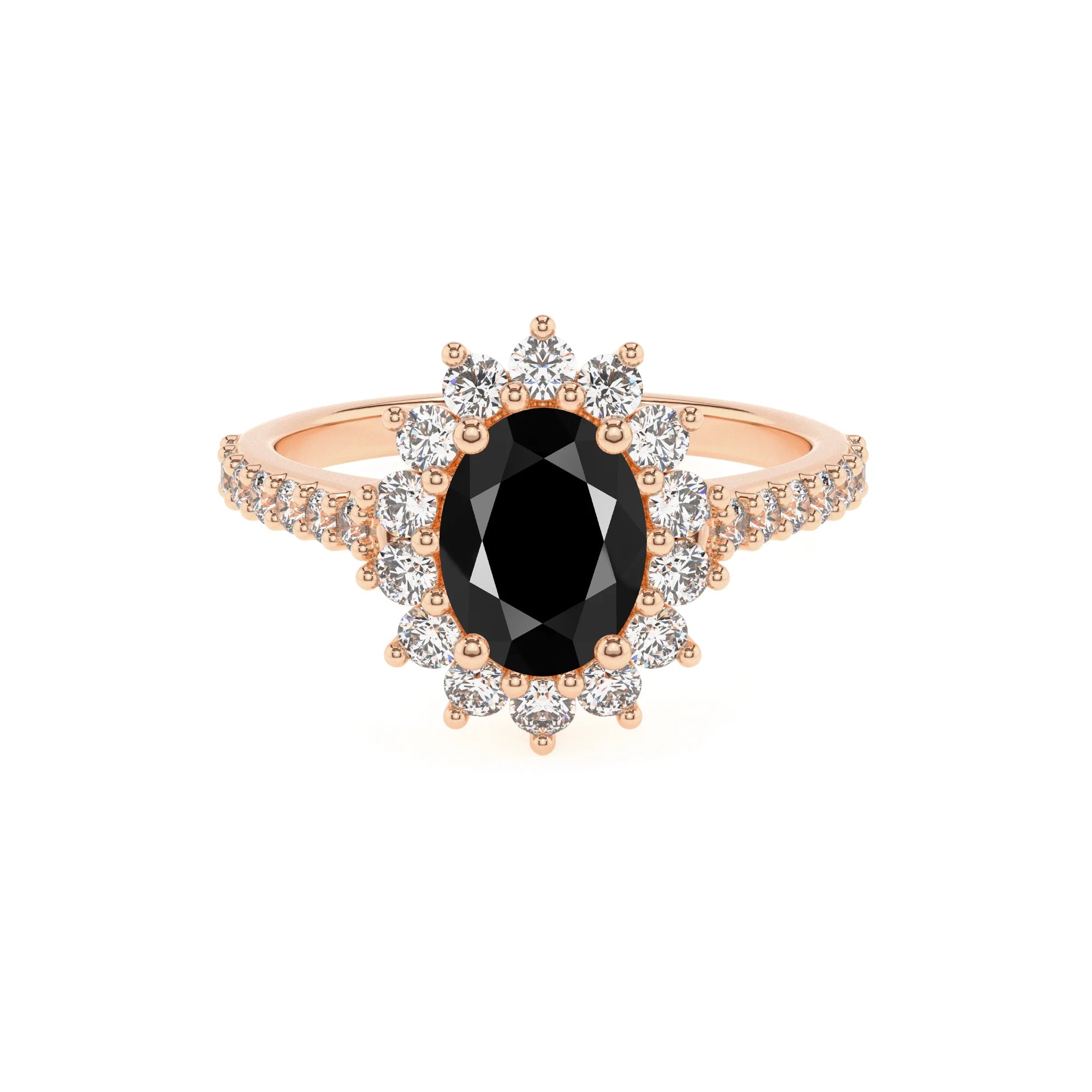 natural black-onyx oval solitaire rings in rose gold 