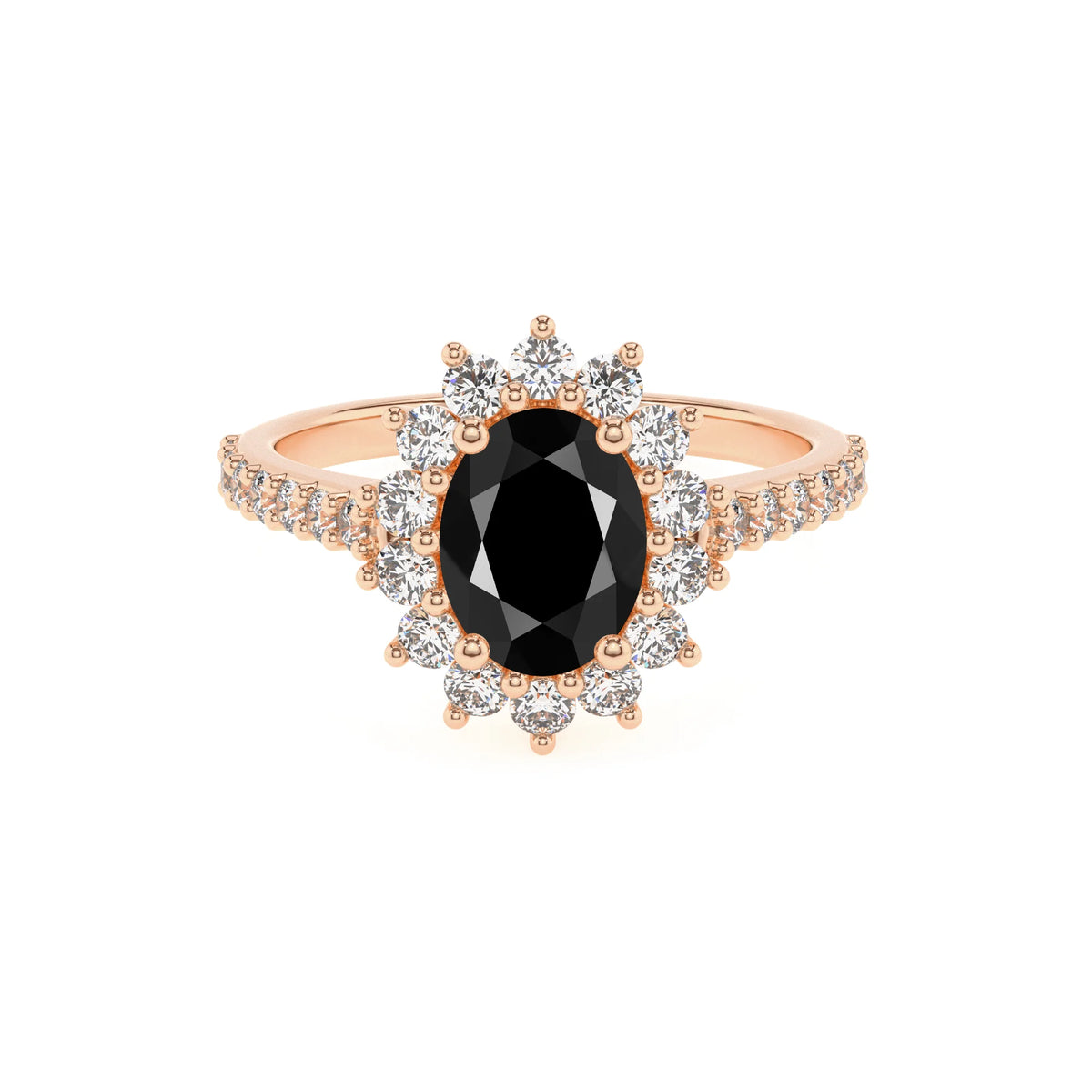 natural black-onyx oval solitaire rings in rose gold 