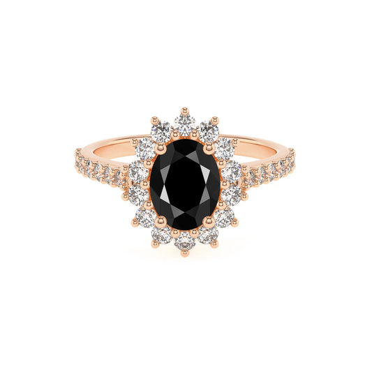 natural black-onyx oval solitaire rings in rose gold 