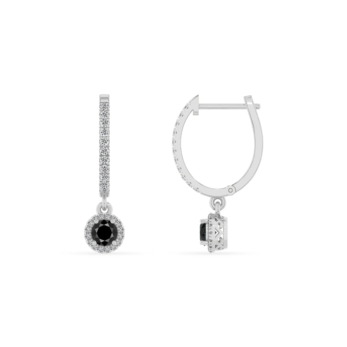 natural black onyx round drop earrings in white gold 