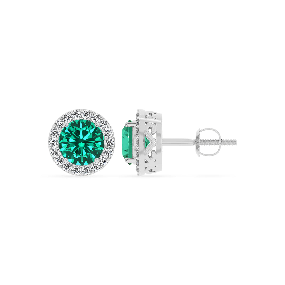 lab grown emerald round stud earrings in platinum 