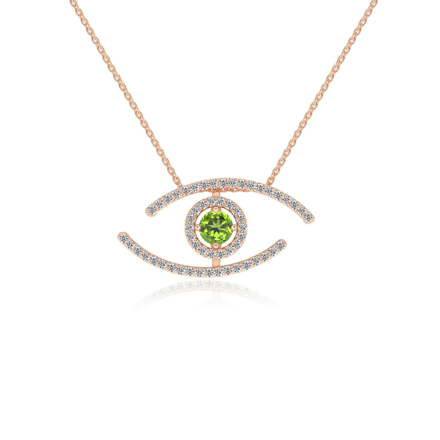 natural peridot round solitaire necklaces in rose gold 