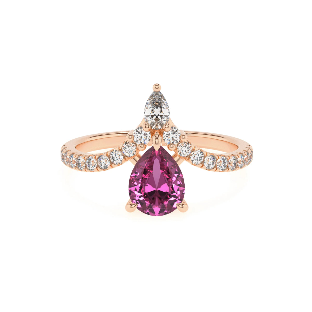 lab grown pink-sapphire pear solitaire rings in rose gold 